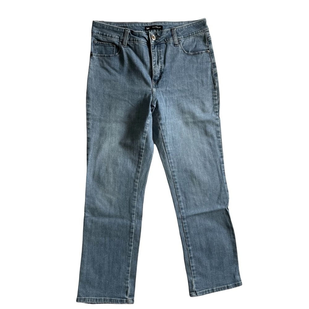 LEE Classic Fit High Waist Denim Blue Jeans Straight Leg Medium Wash Size 10S